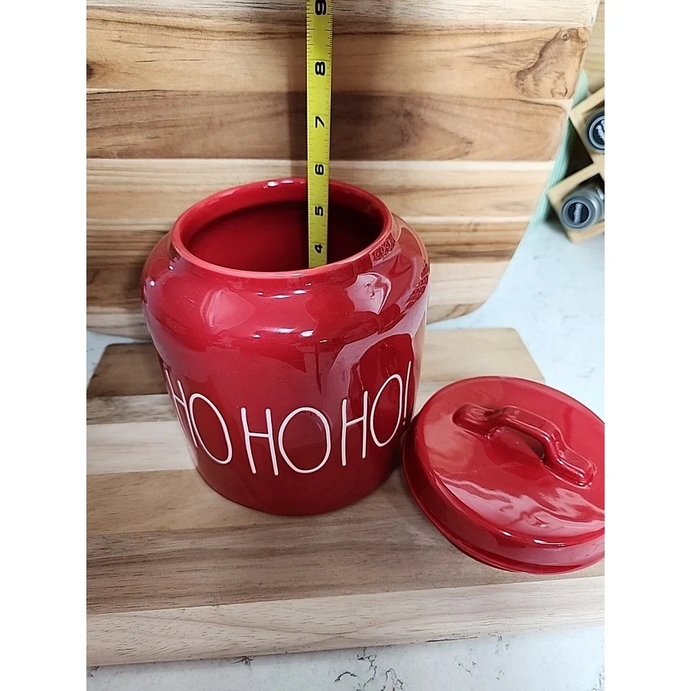 Rae Dunn by Magenta HO HO HO Chubby Canister Cookie Jar w Air-tight Lid Red EUC